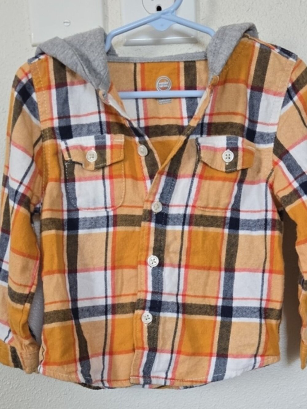 Wonder Nation Kids Plaid Button Down Shirt - Yellow, White, and Gray